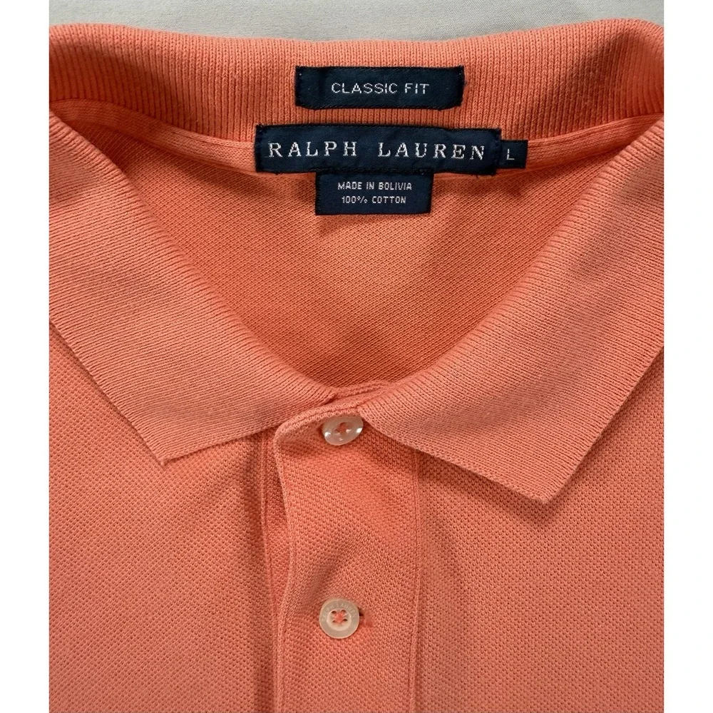 Ralph Lauren Men's L Classic Fit Polo Shirt Orange Short Sleeve Cotton Solid